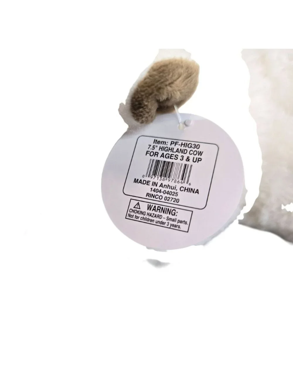 Nanco White Highland Cow Plush Stuffed Animal Toy  7.5